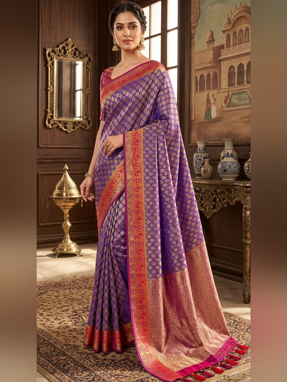 Women Pure Silk Royal Kanjivaram Saree Wedding Party Festive Handloom